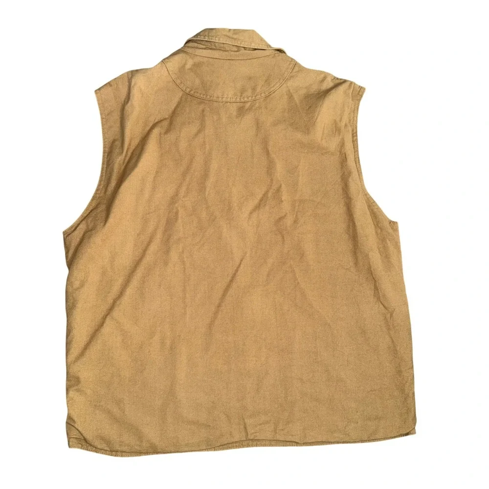 Kavu Canvas Vest Mens XL Tan Excellent Fleece Lined Made in USA Patterned Trim